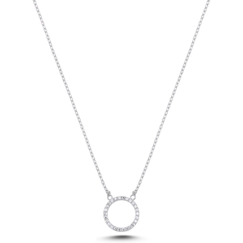 Sterling Silver Dainty Circle CZ Necklace – Sparkly Round Pendant with Timeless Style for Everyday Layering