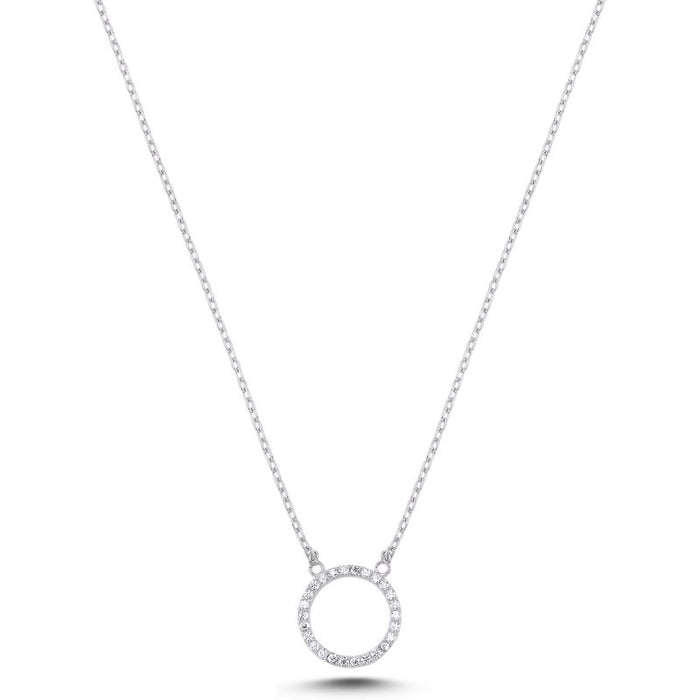 Sterling Silver Dainty Circle CZ Necklace – Sparkly Round Pendant with Timeless Style for Everyday Layering