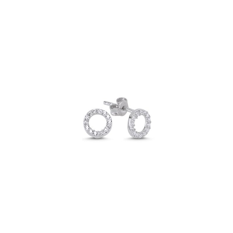 Sterling Silver CZ Circle Stud Earrings – Dainty Open Circle Design with Sparkling Cubic Zirconia, Perfect for Everyday