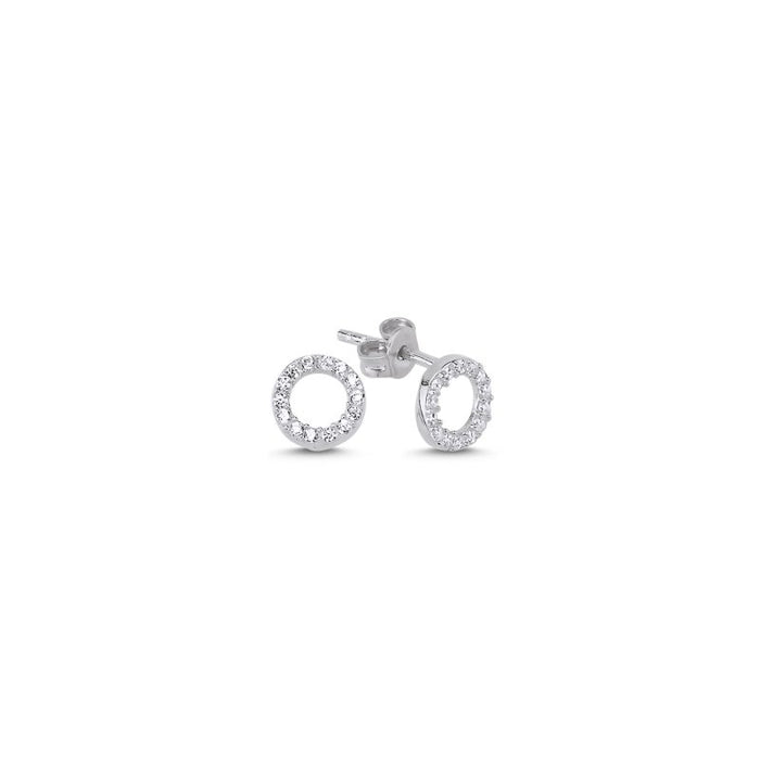 Sterling Silver CZ Circle Stud Earrings – Dainty Open Circle Design with Sparkling Cubic Zirconia, Perfect for Everyday