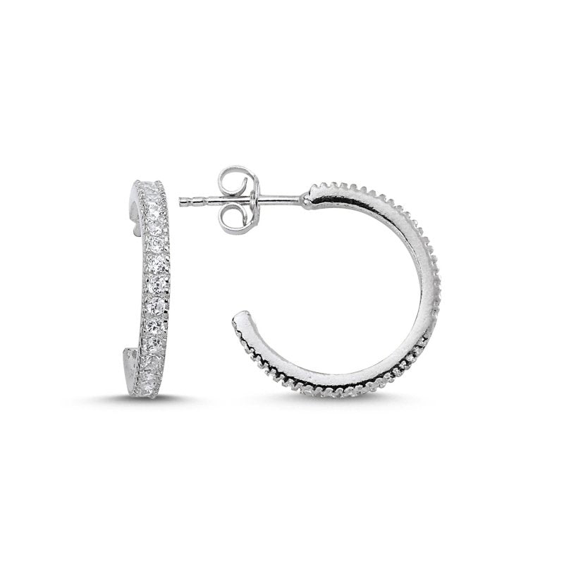 Single Line CZ Sterling Silver Eternity Stud Hoop Earrings