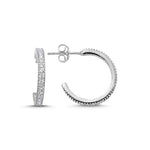 Single Line CZ Sterling Silver Eternity Stud Hoop Earrings