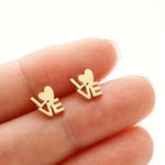 Stainless Steel LOVE Heart Stud Earrings – Cute Minimalist Letter Jewelry for Everyday Romantic Style