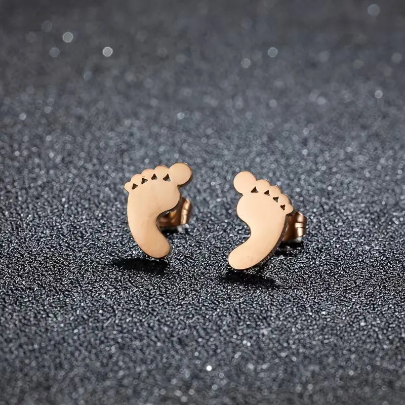 Tiny Footprint Stud Earrings – Stainless Steel Cute Baby Feet Earrings for Women, Minimalist Jewelry