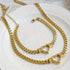 Heart Cuban Link Jewelry Set – Gold Plated Chain Necklace & Bracelet Set for Women, Trendy Statement Jewelry