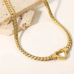 Heart Cuban Link Jewelry Set – Gold Plated Chain Necklace & Bracelet Set for Women, Trendy Statement Jewelry