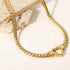 Heart Cuban Link Jewelry Set – Gold Plated Chain Necklace & Bracelet Set for Women, Trendy Statement Jewelry