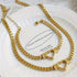 Heart Cuban Link Jewelry Set – Gold Plated Chain Necklace & Bracelet Set for Women, Trendy Statement Jewelry