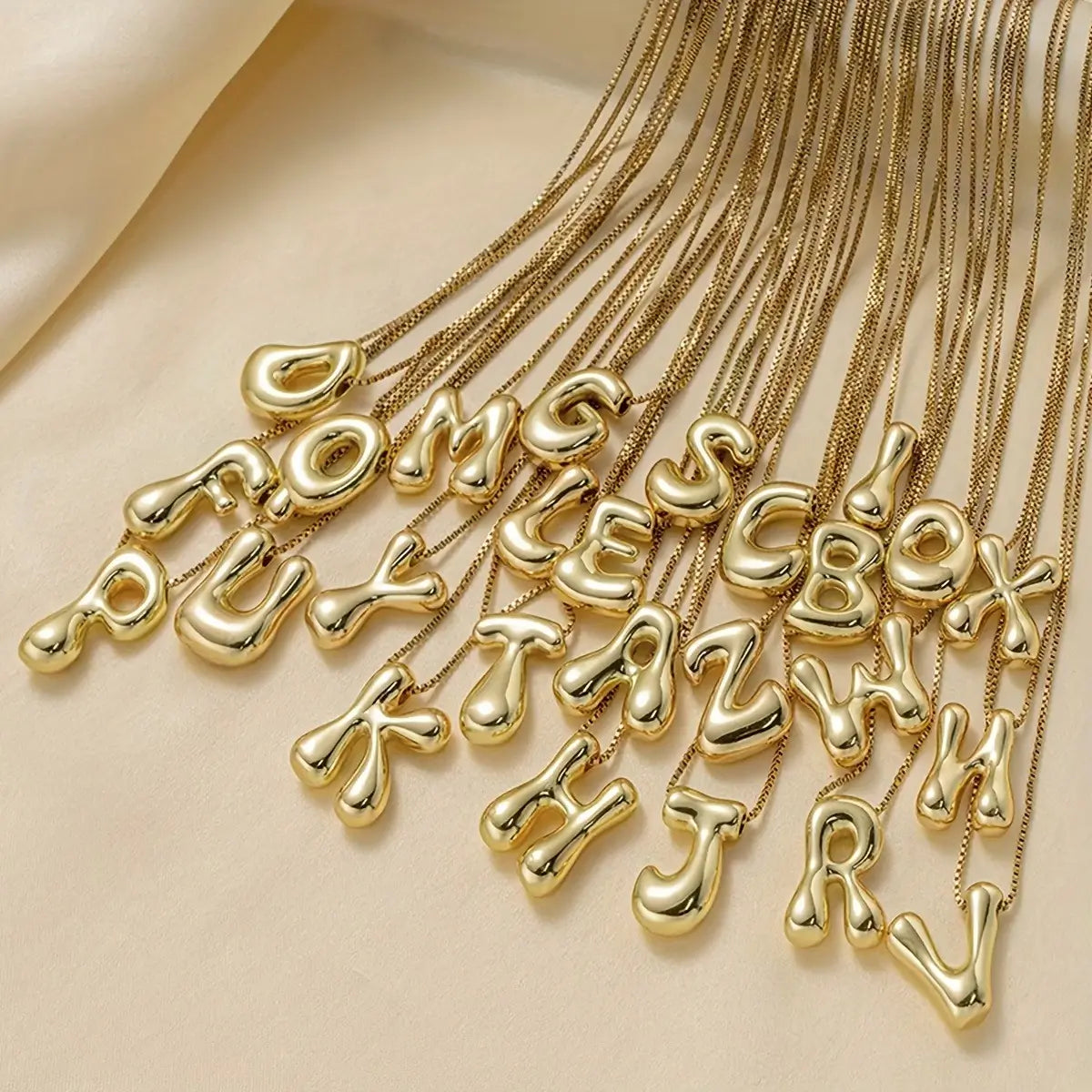 Bubble Letter Pendant Necklace in Stainless Steel – Trendy Minimalist Initial Jewelry for Everyday Style