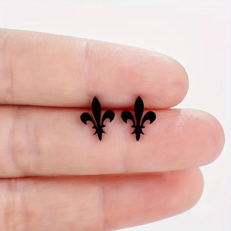 Fleur De Lis Stud Earrings – Stainless Steel Minimalist Earrings for Women, Lightweight Everyday Jewelry