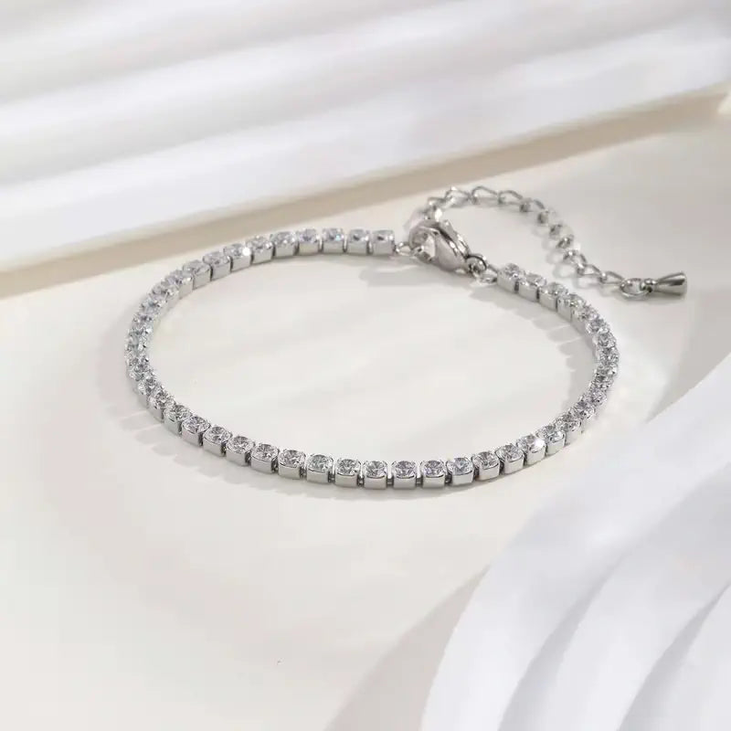 Stainless Steel CZ Tennis Bracelet – Elegant Sparkling Chain Jewelry for Everyday Luxury and Special Occasions