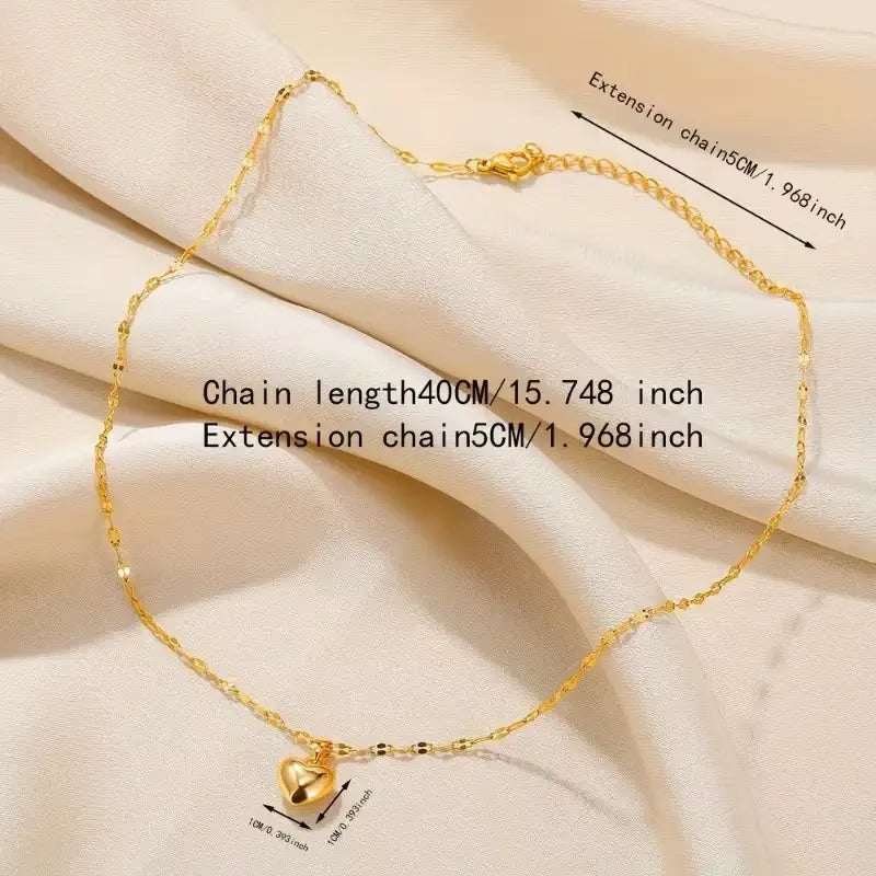 Minimalist Heart Pendant Necklace – Gold Plated Stainless Steel Dainty Necklace for Women, Everyday Jewelry