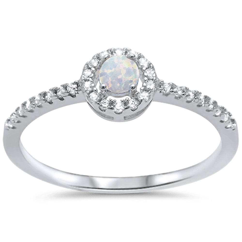 Round Fire Opal/Larimar Halo CZ Sterling Silver Ring
