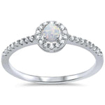 Round Fire Opal/Larimar Halo CZ Sterling Silver Ring