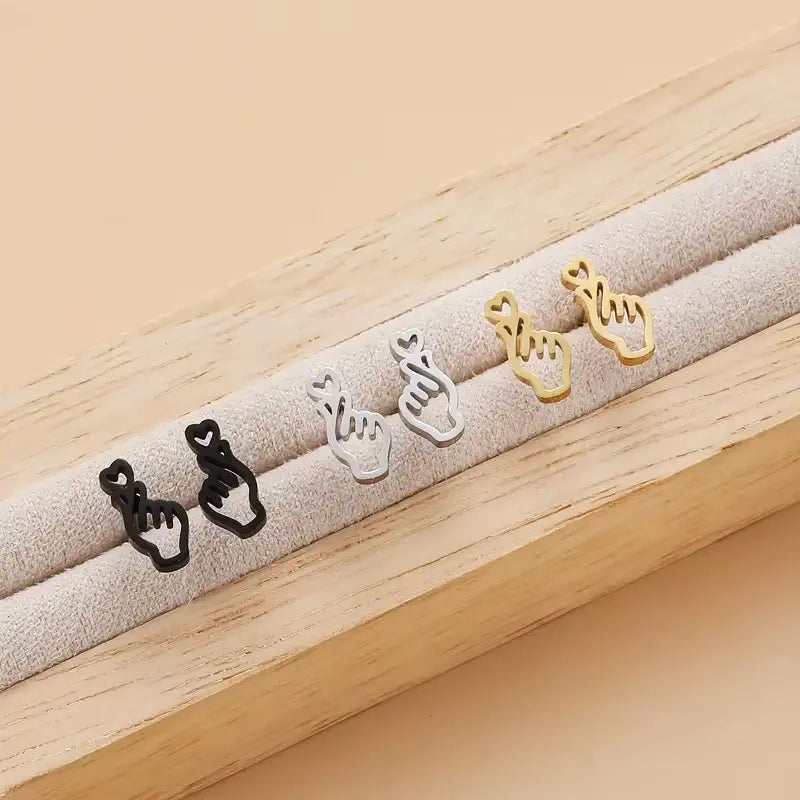 Heart Outline Hand Stud Earrings – 304 Stainless Steel Minimalist Earrings for Women, Cute Everyday Jewelry