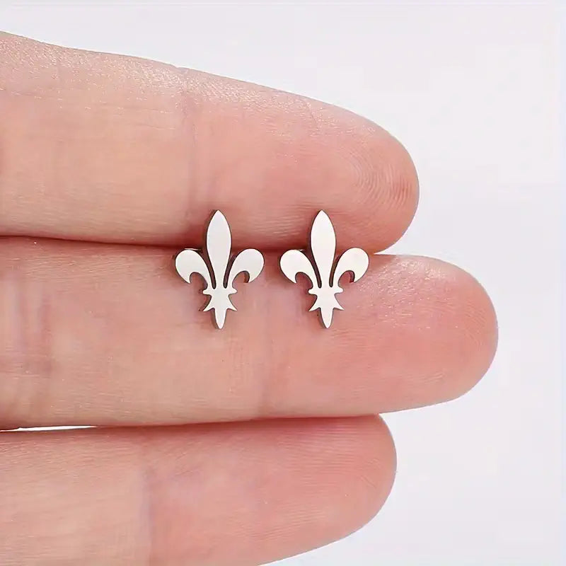 Fleur De Lis Stud Earrings – Stainless Steel Minimalist Earrings for Women, Lightweight Everyday Jewelry