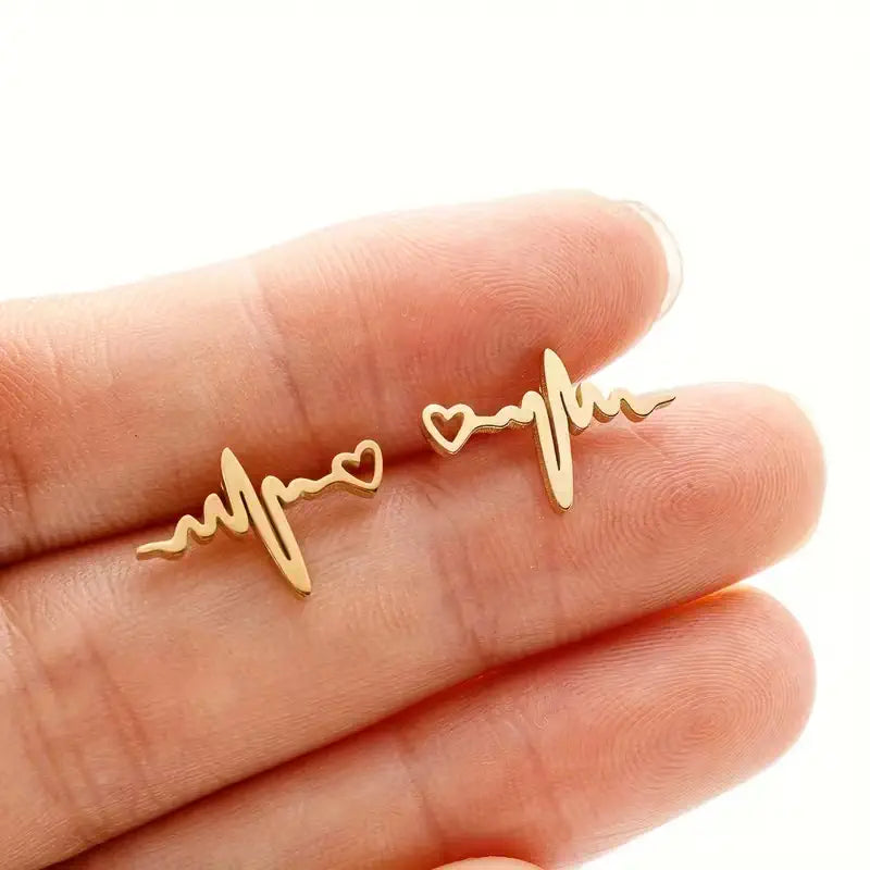 Heartbeat Stethoscope Stud Earrings – Stainless Steel Medical Heart Earrings for Nurses & Doctors