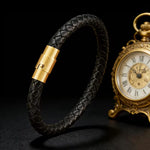 Braided Leather Bracelet with Minimalist Clasp For Men