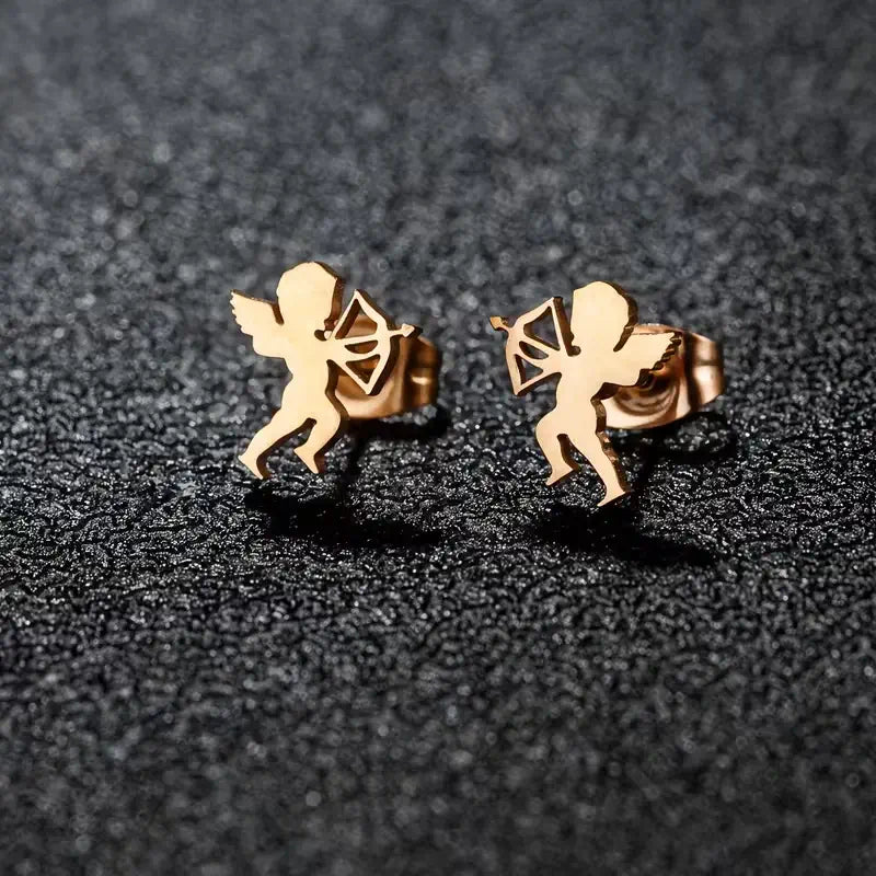 Cupid Angel Stud Earrings for Women Stainless Steel Love Arrow Earrings Minimalist Romantic Jewelry