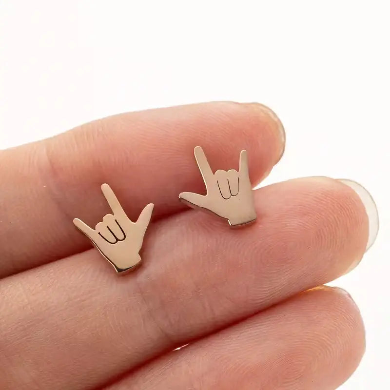 Love Hand Gesture Stud Earrings for Women Stainless Steel Minimalist Sign Language Jewelry Gift