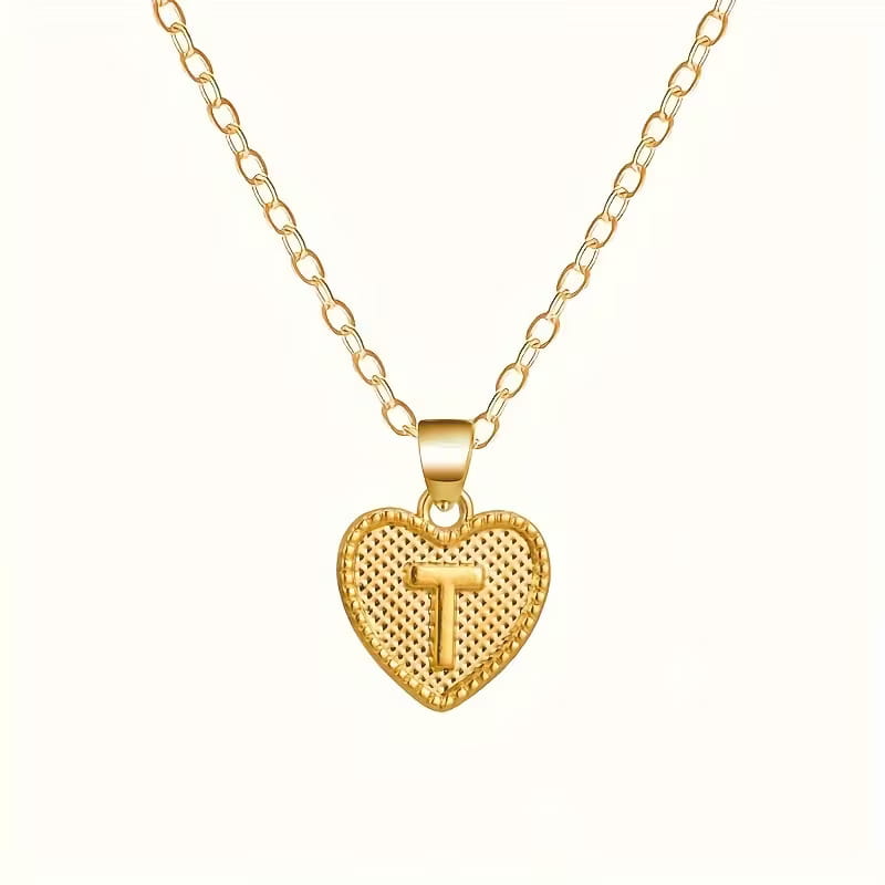 Gold Heart Initial Necklace for Women Stainless Steel Letter Pendant Necklace Personalized Alphabet Jewelry