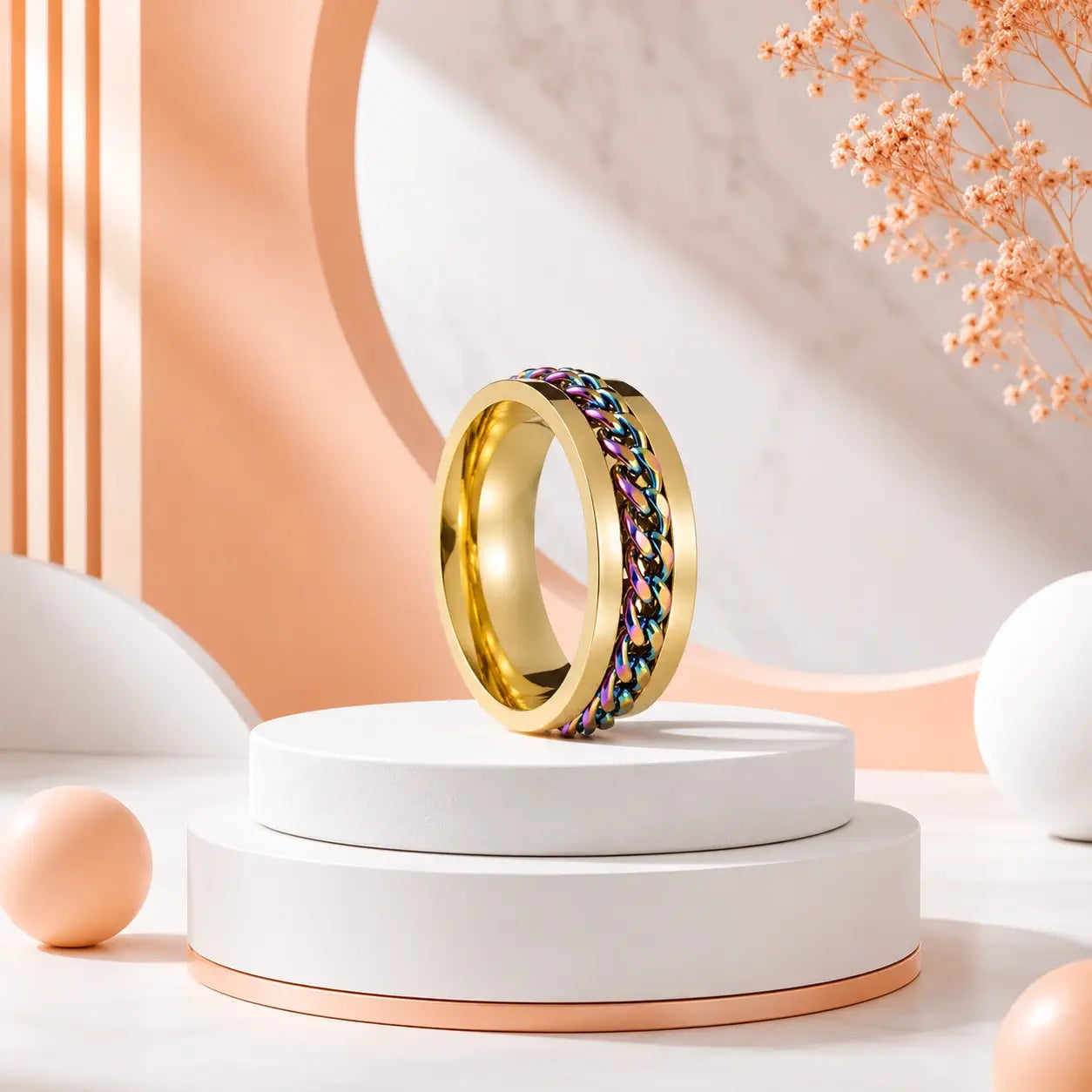 Gold Spinner Chain Ring – Stainless Steel Statement Band