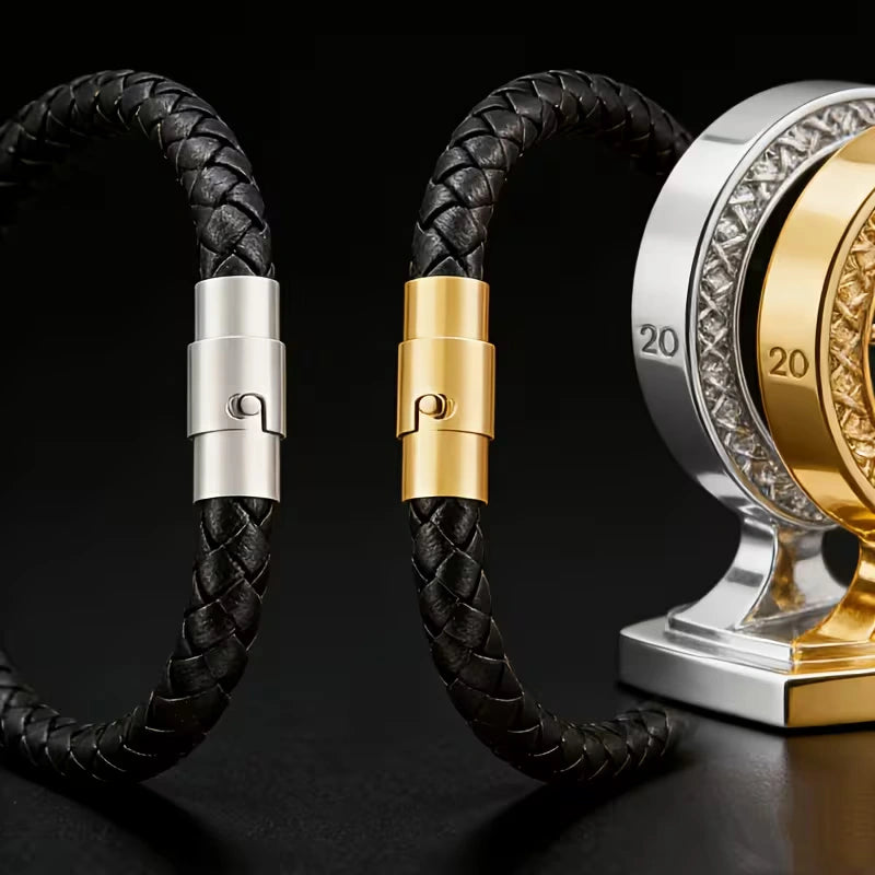 Braided Leather Bracelet with Minimalist Clasp For Men