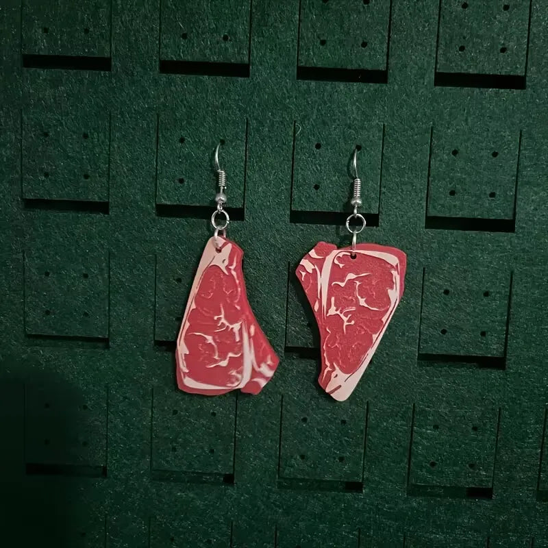 Funny Steak Drop Earrings Lightweight Acrylic Food Jewelry