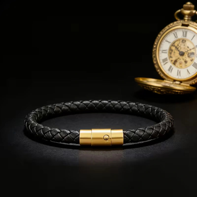 Braided Leather Bracelet with Minimalist Clasp For Men