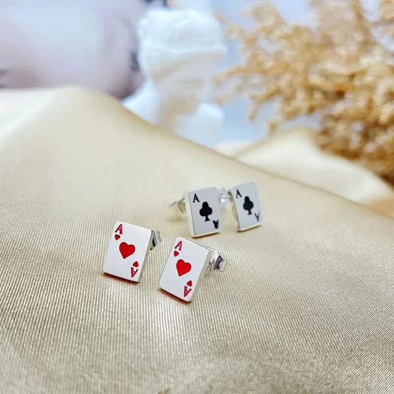 Ace Card Stud Earrings for Women Titanium Steel Poker Earrings Cute Playing Card Jewelry Gift
