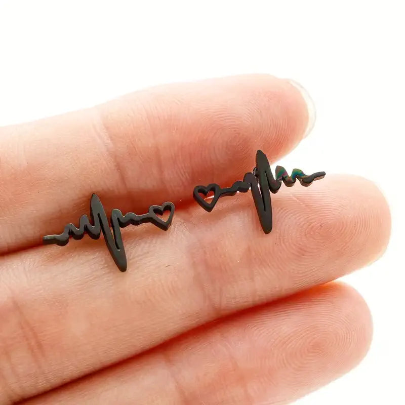 Heartbeat Stethoscope Stud Earrings – Stainless Steel Medical Heart Earrings for Nurses & Doctors