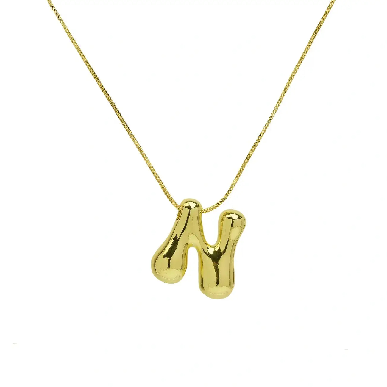 Bubble Letter Pendant Necklace in Stainless Steel – Trendy Minimalist Initial Jewelry for Everyday Style