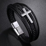 Layered Cross Leather Bracelet with Modern Woven Style