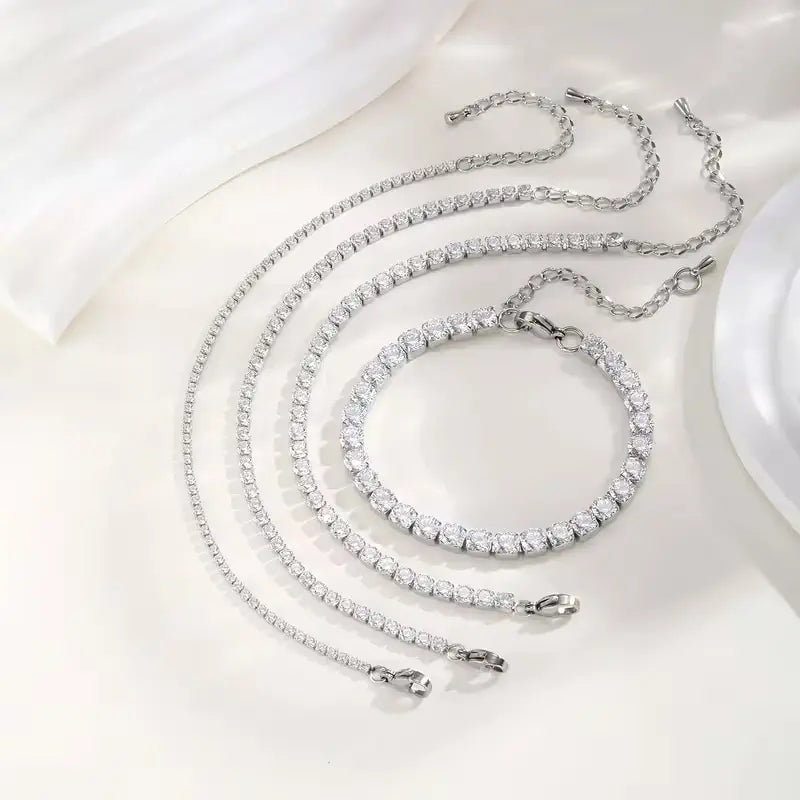 Stainless Steel CZ Tennis Bracelet – Elegant Sparkling Chain Jewelry for Everyday Luxury and Special Occasions