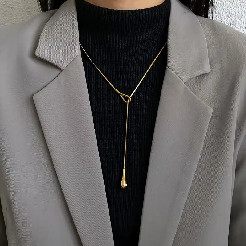 Vintage Waterdrop Y Necklace – Minimalist Snake Chain