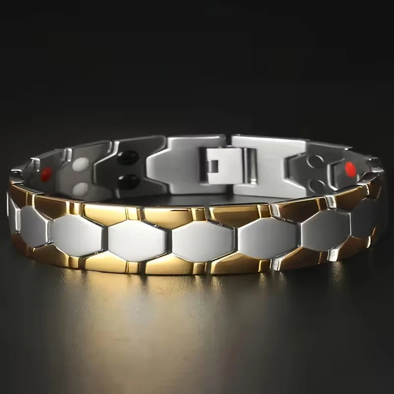 Hex Link Magnetic Bracelet with Modern Two-Tone Style
