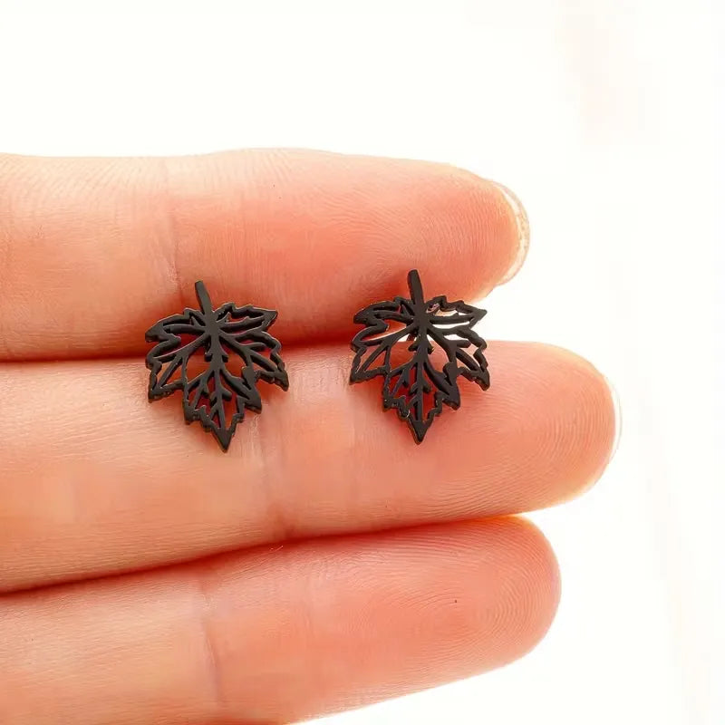 Maple Leaf Stud Earrings for Women Stainless Steel Nature Inspired Minimalist Jewelry Gift