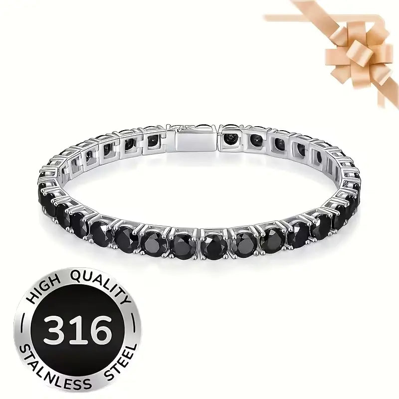 Black Tennis Bracelet for Women 316 Stainless Steel Crystal Link Bracelet Elegant Statement Jewelry
