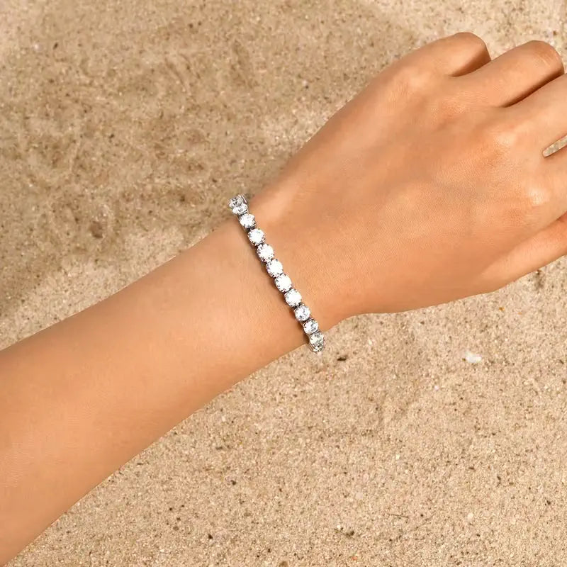 Stainless Steel CZ Tennis Bracelet – Elegant Sparkling Chain Jewelry for Everyday Luxury and Special Occasions