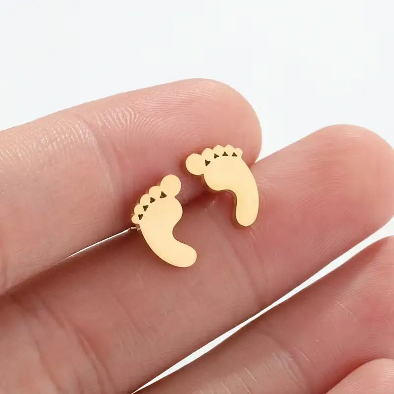 Tiny Footprint Stud Earrings – Stainless Steel Cute Baby Feet Earrings for Women, Minimalist Jewelry