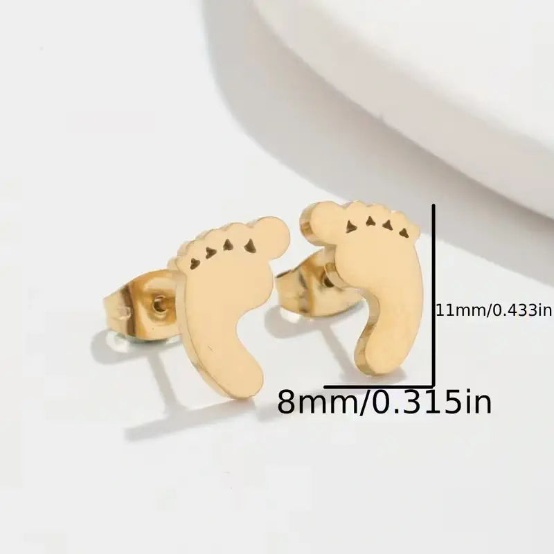 Tiny Footprint Stud Earrings – Stainless Steel Cute Baby Feet Earrings for Women, Minimalist Jewelry