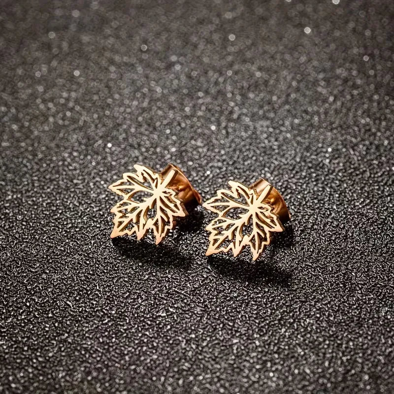 Maple Leaf Stud Earrings for Women Stainless Steel Nature Inspired Minimalist Jewelry Gift