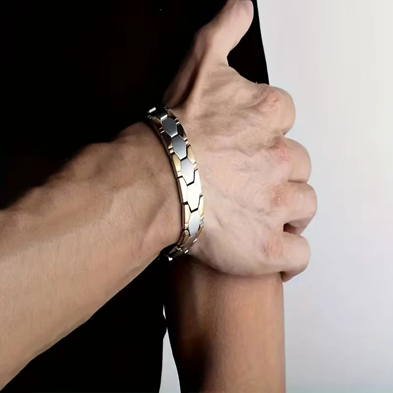 Hex Link Magnetic Bracelet with Modern Two-Tone Style