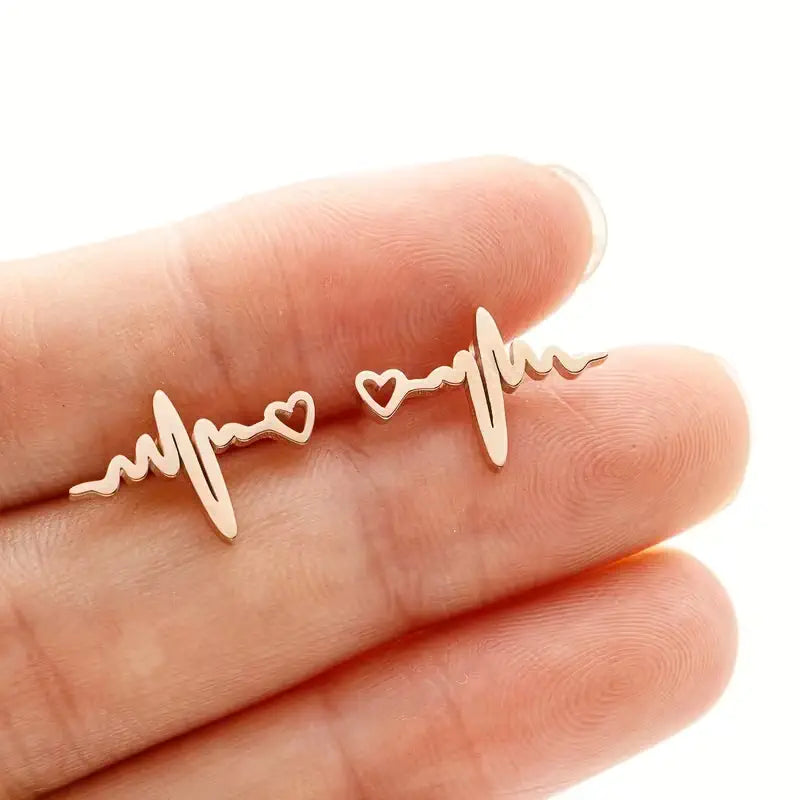 Heartbeat Stethoscope Stud Earrings – Stainless Steel Medical Heart Earrings for Nurses & Doctors