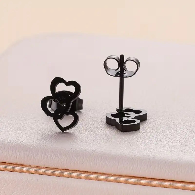 Triple Heart Stainless Steel Stud Earrings – Cute Minimalist Love Jewelry for Everyday Romantic Style