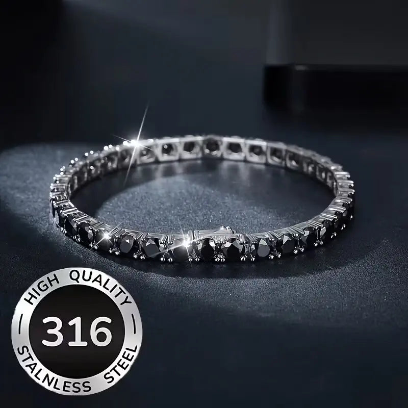 Black Tennis Bracelet for Women 316 Stainless Steel Crystal Link Bracelet Elegant Statement Jewelry