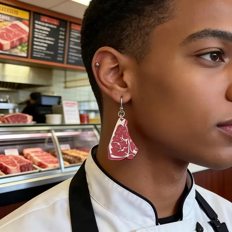 Funny Steak Drop Earrings Lightweight Acrylic Food Jewelry