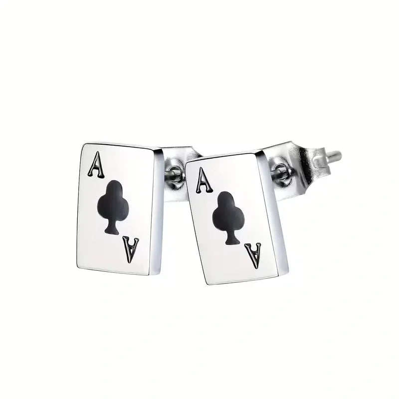 Ace Card Stud Earrings for Women Titanium Steel Poker Earrings Cute Playing Card Jewelry Gift