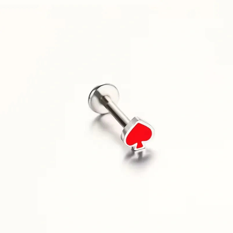 Poker Card Cartilage Stud Earrings Set – Stainless Steel Spade Club Heart Diamond Piercing Jewelry