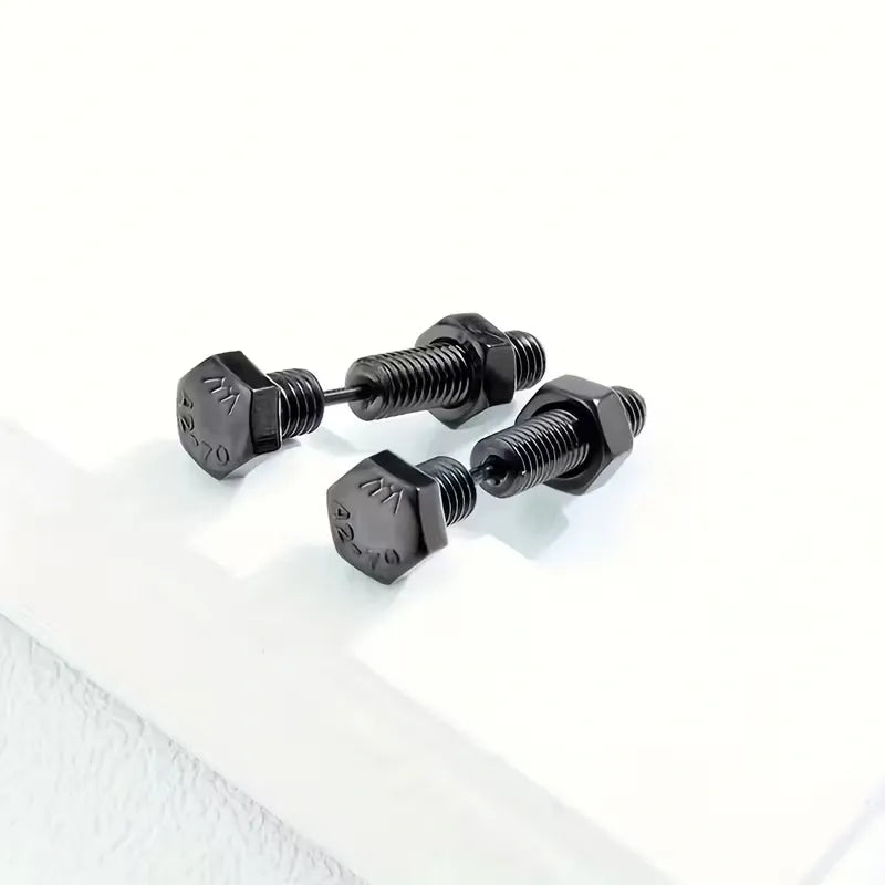 Screw Dumbbell Stud Earrings Stainless Steel Punk Jewelry